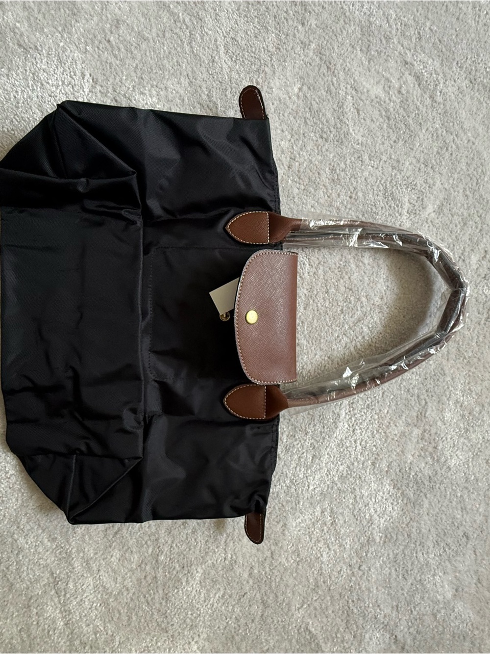 Black Tote Bag with Brown Leather Trim